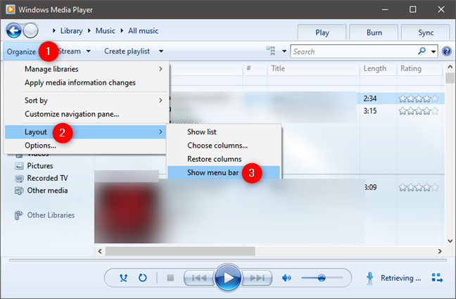 How to see the menu bar of Windows Media Player