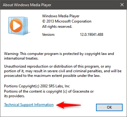 Technical Support Information for Windows Media Player