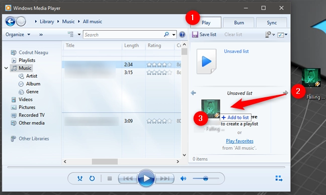 Play music in Windows Media Player that's not part of the library