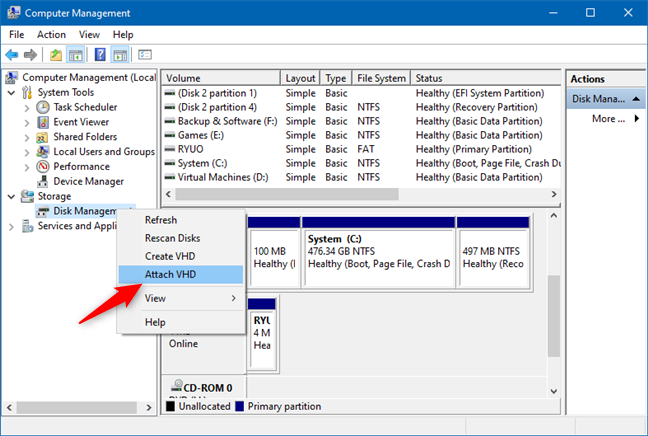 Attach VHD in Disk Management