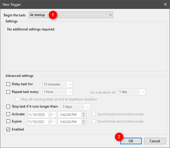 How to permanently attach a VHD: Trigger is At startup