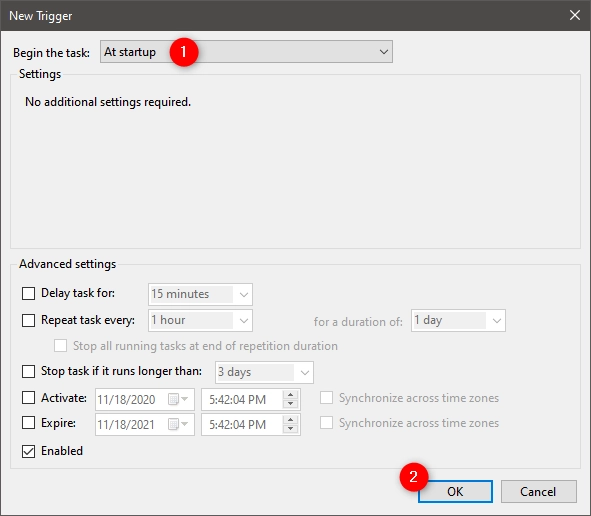 How to permanently attach a VHD: Trigger is At startup