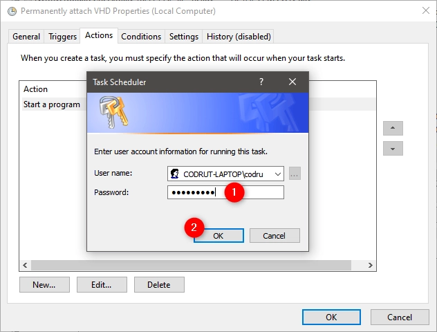 Entering the password of the user account