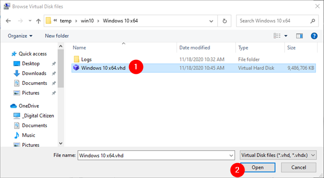 Browse Virtual Disk files and select the one to mount