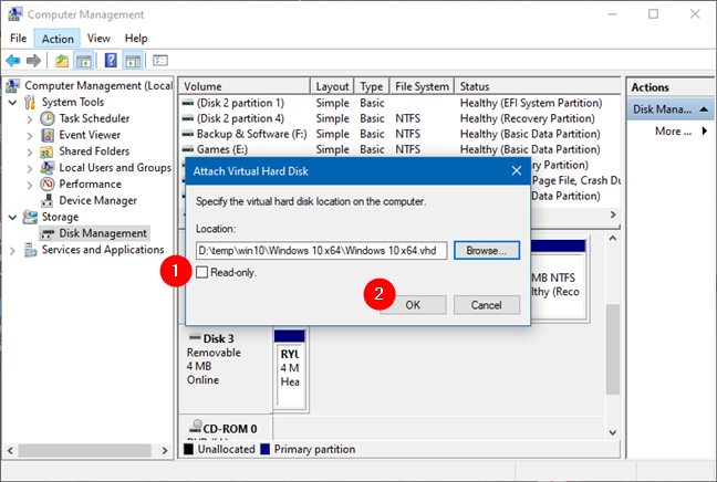 Attaching a Virtual Hard Disk file