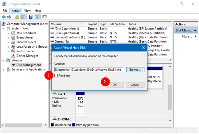 Attaching a Virtual Hard Disk file