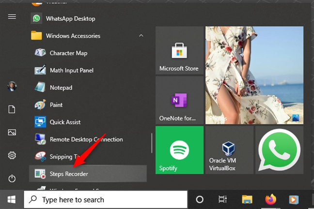 Open Steps Recorder in Windows 10 from the Start Menu