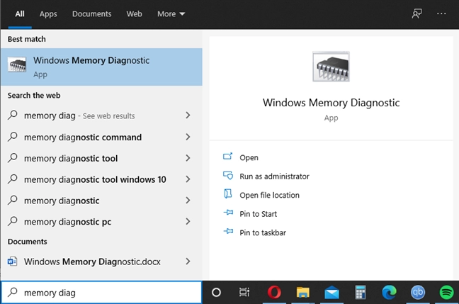 Search for Windows Memory Diagnostic