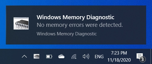 Windows Memory Diagnostic notification