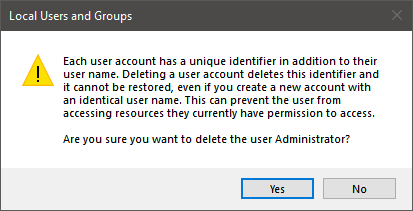 Default users and groups from Windows 10 should not be altered