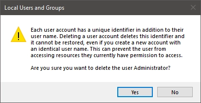 Default users and groups from Windows 10 should not be altered