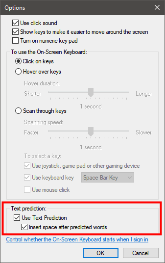 Text prediction for On-Screen Keyboard in Windows 10