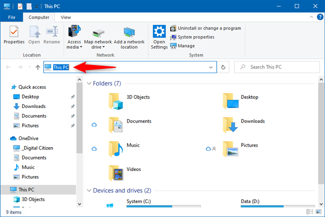 The address bar of File Explorer