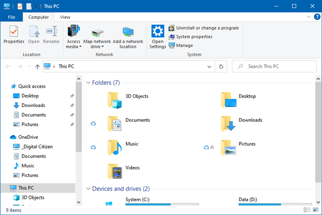 The File Explorer from Windows 10