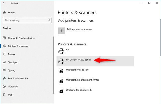 A printer that has been added to Windows 10