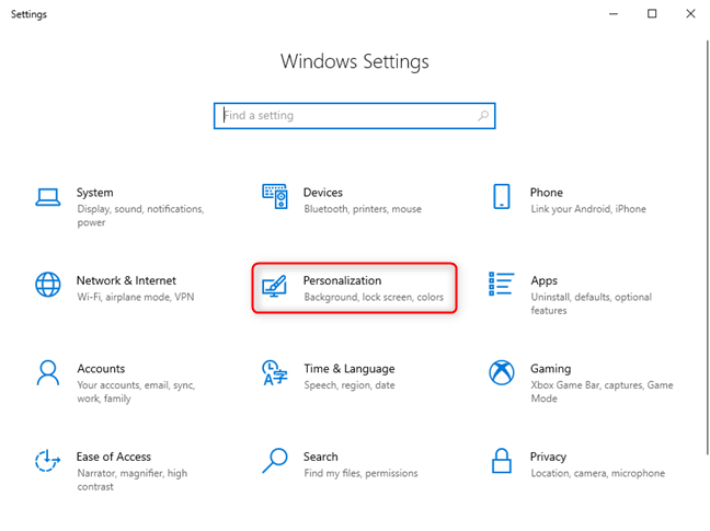 In the Windows 10 Settings, access Personalization