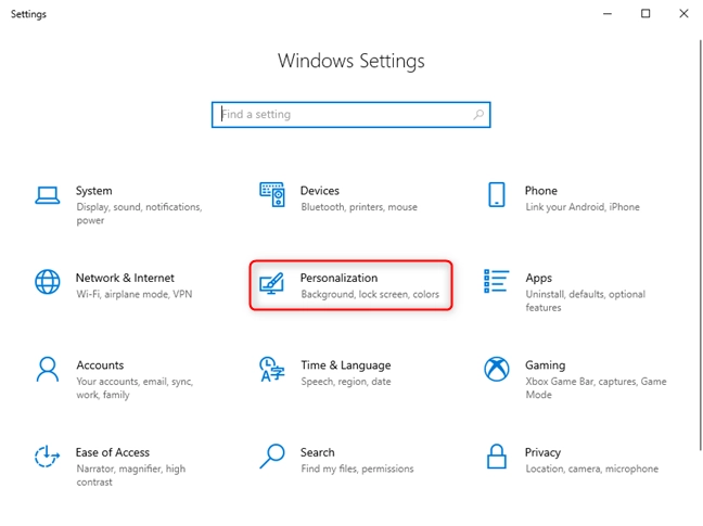 In the Windows 10 Settings, access Personalization