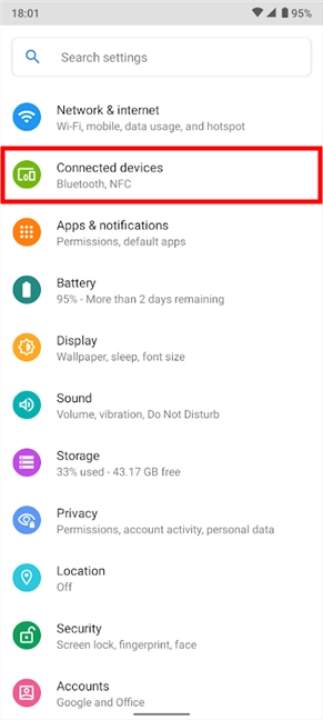 The Connected devices Settings show Bluetooth in their description