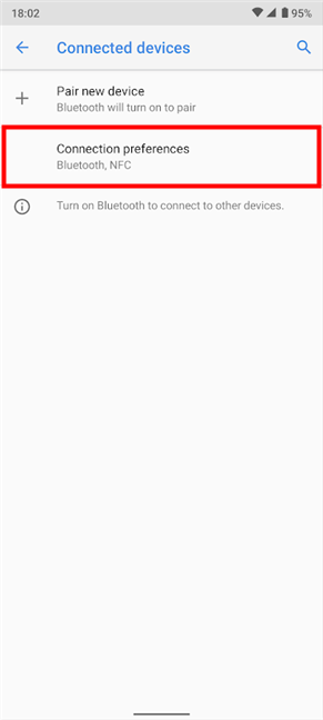 Access Connection preferences to enable Bluetooth