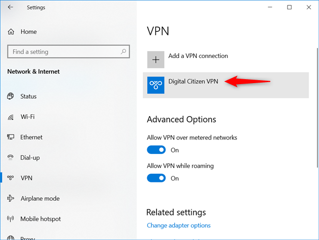 Selecting a VPN connection