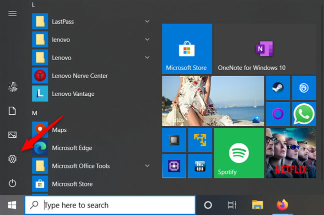 The Settings button from Windows 10's Start Menu