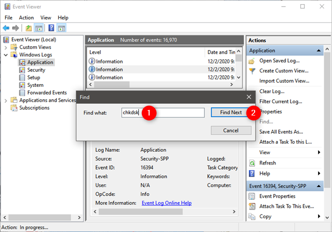 Find chkdsk events