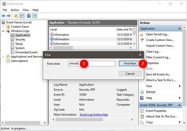 Find chkdsk events