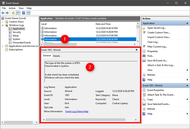 Last chkdsk scan results when Check Disk was run at Windows 10 startup
