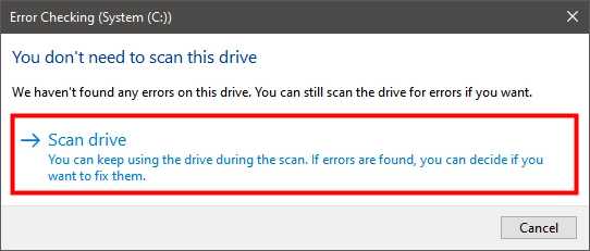 Windows error checking tool