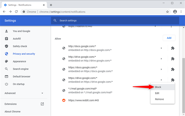 Turn off Chrome notifications from the browser's settings