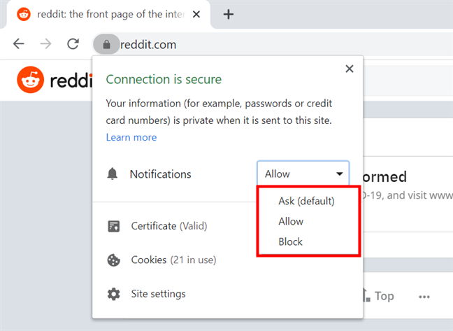 In Chrome, turn off notifications for a website easily by accessing it