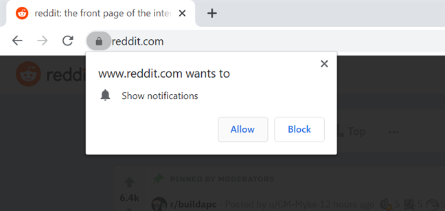 Allow or turn off Reddit notifications in Chrome