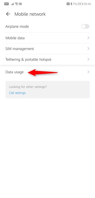 The Data usage entry from the Android Mobile network settings