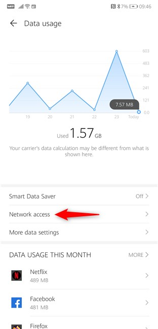 Android Settings - Tap Network access