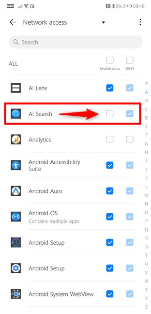 Android Settings - Block system apps from accessing mobile data