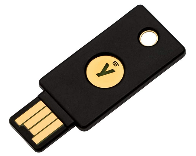A Yubico YubiKey 5 NFC (USB and NFC Security Key)