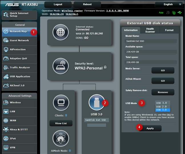 Configure the USB Mode on your ASUS router