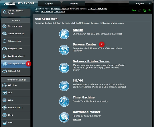 Access the Servers Center on your ASUS router