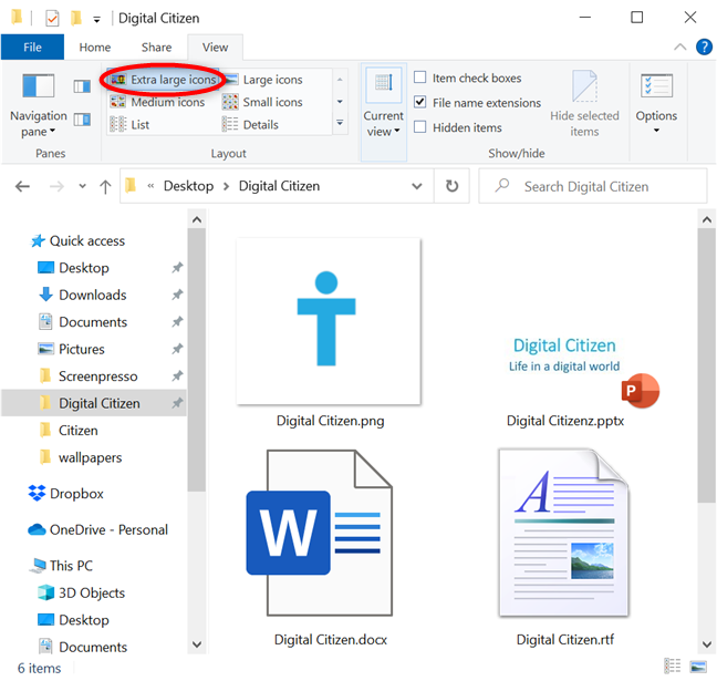 The Extra large icons view displays gigantic previews