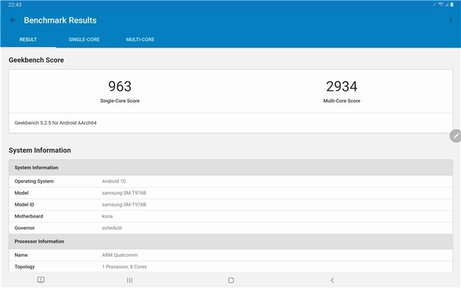 Samsung Galaxy Tab S7+ benchmark results: Geekbench