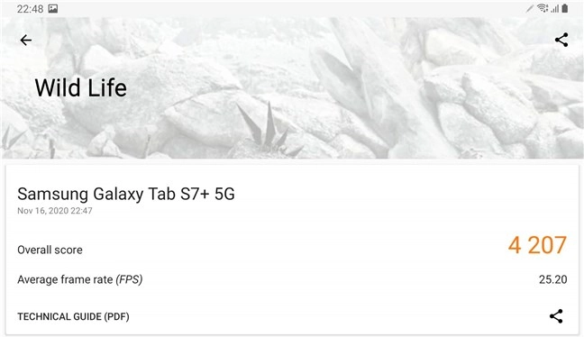 Samsung Galaxy Tab S7+ benchmark results: 3DMark Wild Life