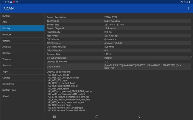Samsung Galaxy Tab S7+: Display specs