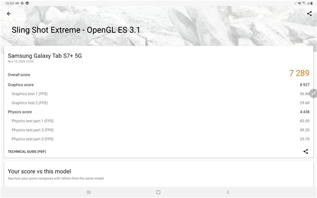 Samsung Galaxy Tab S7+ benchmark results: 3DMark Sling Shot Extreme - OpenGL ES 3.1