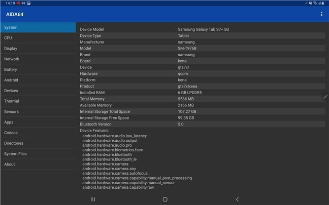 Samsung Galaxy Tab S7+: System specifications
