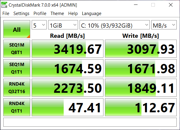 CrystalDiskMark scores