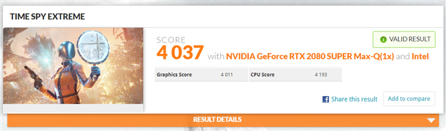 MSI GE66 Raider 10SGS gaming laptop benchmark: 3DMark Time Spy Extreme