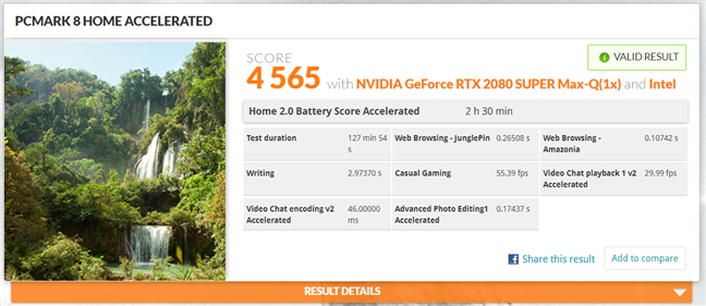 MSI GE66 Raider 10SGS gaming laptop benchmark: PCMark 8 Home Accelerated