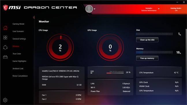 MSI GE66 Raider 10SGS gaming laptop: MSI Dragon Center