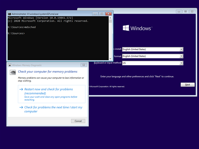 Run Windows Memory Diagnostic from the Windows 10 setup