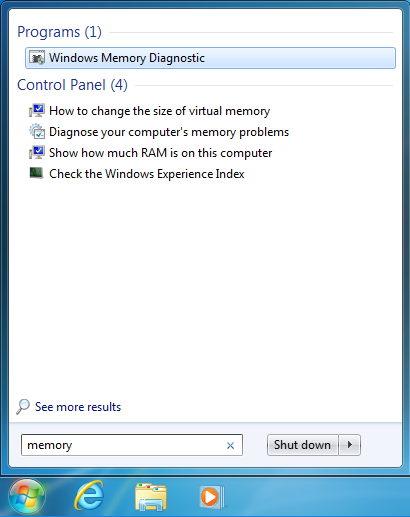 Search for Windows Memory Diagnostic in Windows 7